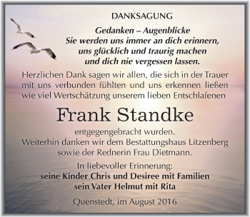 Traueranzeige von Frank Standke von Mitteldeutsche Zeitung Mansfelder Land