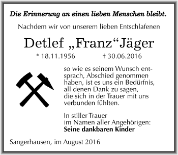Traueranzeige von Detlef Jäger von Mitteldeutsche Zeitung Sangerhausen