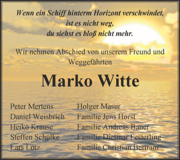 Traueranzeige von Marko Witte von Super Sonntag Quedlinburg