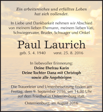 Traueranzeige von Paul Laurich von Mitteldeutsche Zeitung Köthen