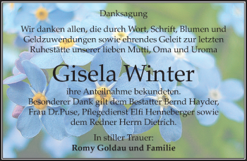 Traueranzeige von Gisela Winter von Mitteldeutsche Zeitung Halle/Saalkreis
