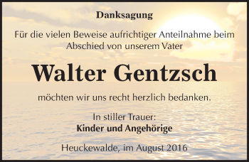 Traueranzeige von Walter Gentzsch von Mitteldeutsche Zeitung Zeitz