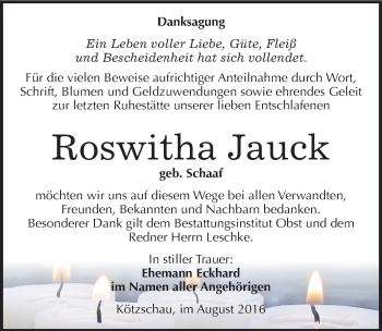 Traueranzeige von Roswitha Jauck von Mitteldeutsche Zeitung Merseburg/Querfurt