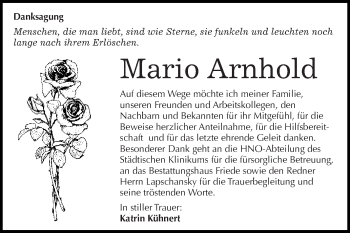 Traueranzeige von Mario Arnhold von WVG - Wochenspiegel Dessau / Köthen
