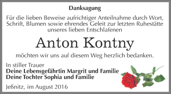 Traueranzeige von Anton Kontny von WVG - Wochenspiegel Bitterfeld