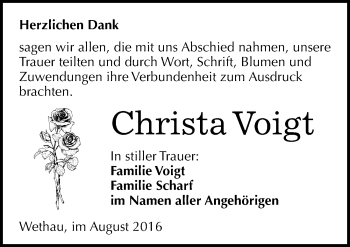 Traueranzeige von Christa Voigt von Mitteldeutsche Zeitung Naumburg/Nebra