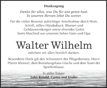 Traueranzeige von Walter Wilhelm von WVG - Wochenspiegel Wittenberg