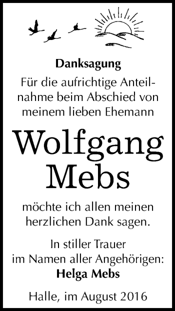 Traueranzeige von Wolfgang Mebs von Mitteldeutsche Zeitung Halle/Saalkreis