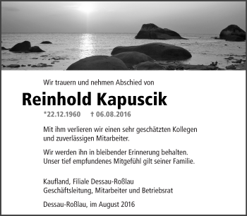 Traueranzeige von Reinhold Kapuscik von WVG - Wochenspiegel Halle