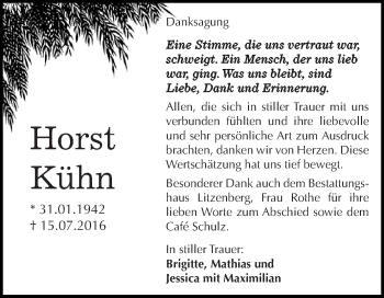 Traueranzeige von Horst Kühn von Super Sonntag SGH Mansf. Land