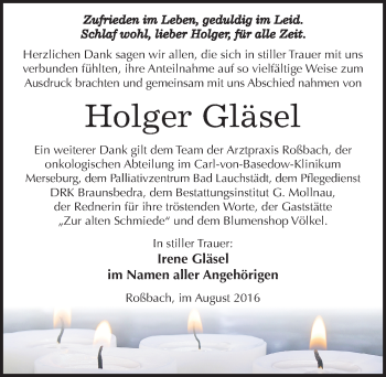 Traueranzeige von Holger Gläsel von Mitteldeutsche Zeitung Merseburg/Querfurt