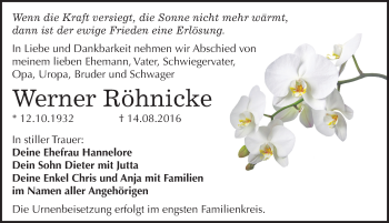 Traueranzeige von Werner Röhnicke von Mitteldeutsche Zeitung Bitterfeld