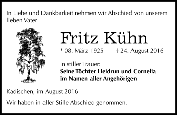 Traueranzeige von Fritz Kühn von Mitteldeutsche Zeitung Zeitz