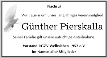 Traueranzeige von Günther Pierskalla von Mitteldeutsche Zeitung Mansfelder Land