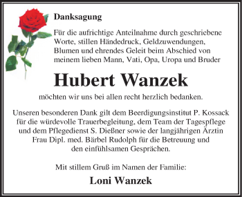 Traueranzeige von Hubert Wanzek von Mitteldeutsche Zeitung Dessau-Roßlau