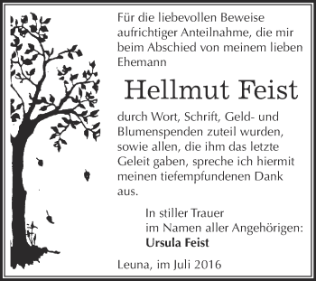 Traueranzeige von Hellmut Feist von WVG - Wochenspiegel NMB / WSF / ZTZ