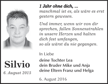 Traueranzeige von Silvio Bachmann von Super Sonntag Quedlinburg