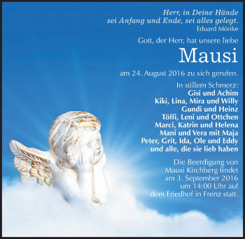 Traueranzeige von Mausi Kirchberg von Mitteldeutsche Zeitung Köthen