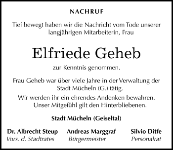 Traueranzeige von Elfriede Geheb von Mitteldeutsche Zeitung Merseburg/Querfurt