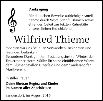 Traueranzeige von Wilfried Thieme von Mitteldeutsche Zeitung Bitterfeld
