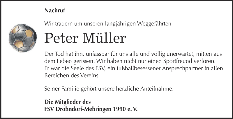  Traueranzeige für Peter Müller vom 13.08.2016 aus Super Sonntag Aschersleben
