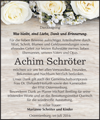 Traueranzeige von Achim Schröter von Mitteldeutsche Zeitung Köthen