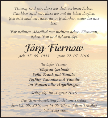 Traueranzeige von Jörg Fiernow von Mitteldeutsche Zeitung Halle/Saalkreis