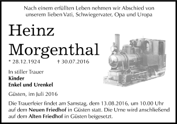 Traueranzeige von Heinz Morgenthal von Mitteldeutsche Zeitung Bernburg
