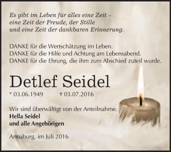 Traueranzeige von Detlef Seidel von WVG - Wochenspiegel Wittenberg