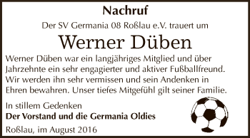 Traueranzeige von Werner Düben von WVG - Wochenspiegel Dessau / Köthen