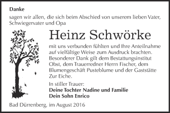 Traueranzeige von Heinz Schwörke von Super Sonntag Merseburg