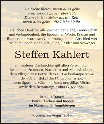 Traueranzeige von Steffen Kahlert von Mitteldeutsche Zeitung Merseburg/Querfurt