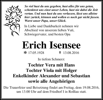 Traueranzeige von Erich Isensee von Mitteldeutsche Zeitung Dessau-Roßlau