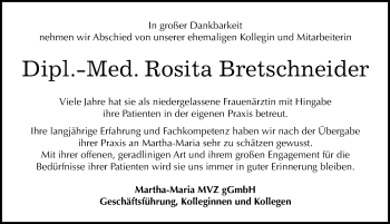 Traueranzeige von Rosita Bretschneider von Mitteldeutsche Zeitung Halle/Saalkreis