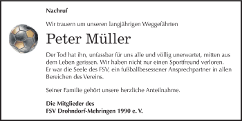 Traueranzeige von Peter Müller von Mitteldeutsche Zeitung Aschersleben