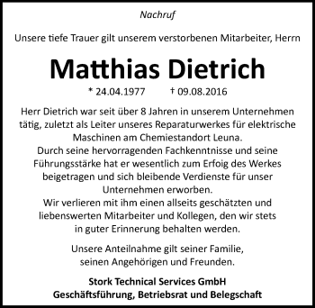 Traueranzeige von Matthias Dietrich von Mitteldeutsche Zeitung