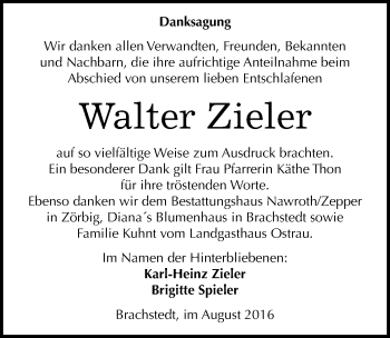 Traueranzeige von Walter Zieler von Mitteldeutsche Zeitung Halle/Saalkreis