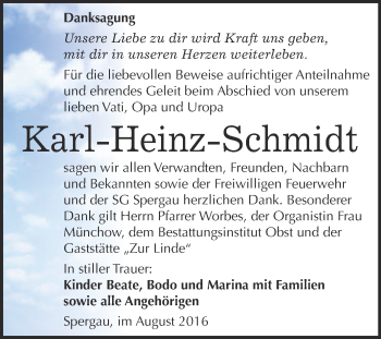 Traueranzeige von Karl-Heinz Schmidt von Super Sonntag Merseburg