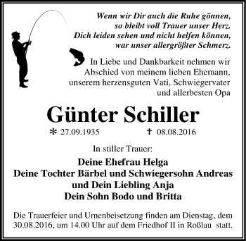 Traueranzeige von Günter Schiller von Mitteldeutsche Zeitung Dessau-Roßlau