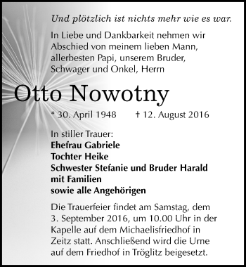 Traueranzeige von Otto Nowotny von Mitteldeutsche Zeitung Zeitz