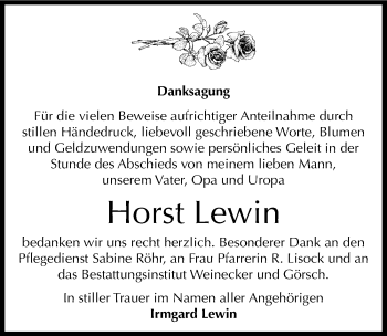 Traueranzeige von Horst Lewin von Mitteldeutsche Zeitung Bernburg