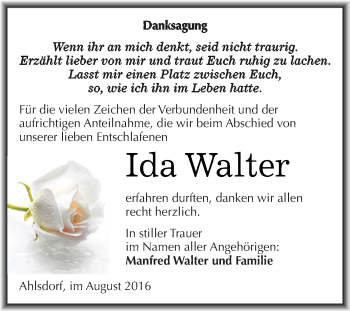 Traueranzeige von Ida Walter von Wochenspiegel Mansfelder Land