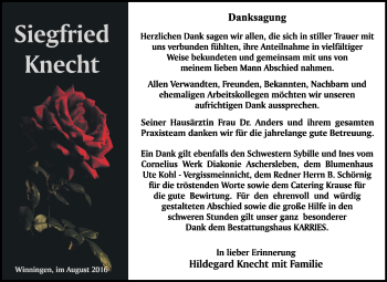 Traueranzeige von Siegfried Knecht von WVG - Wochenspiegel Quedlinburg