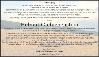 Traueranzeige von Helmut Giebichenstein von Mitteldeutsche Zeitung Mansfelder Land