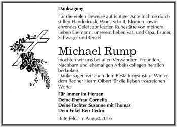 Traueranzeige von Michael Rump von Mitteldeutsche Zeitung Bitterfeld