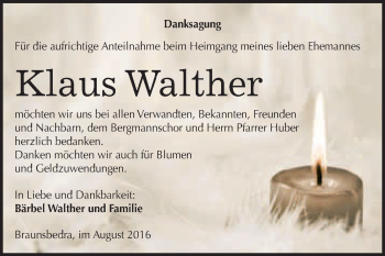 Traueranzeige von Klaus Walther von WVG - Wochenspiegel Merseburg