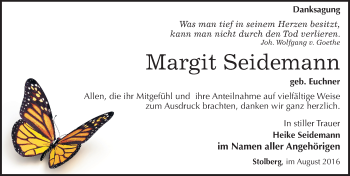 Traueranzeige von Margit Seidemann von Mitteldeutsche Zeitung Sangerhausen