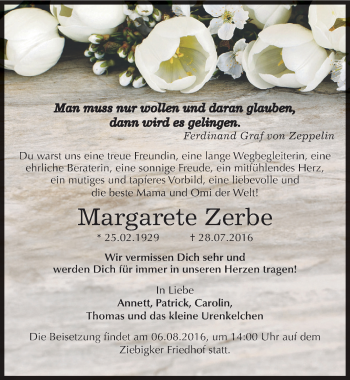 Traueranzeige von Margarete Zerbe von Mitteldeutsche Zeitung Dessau-Roßlau