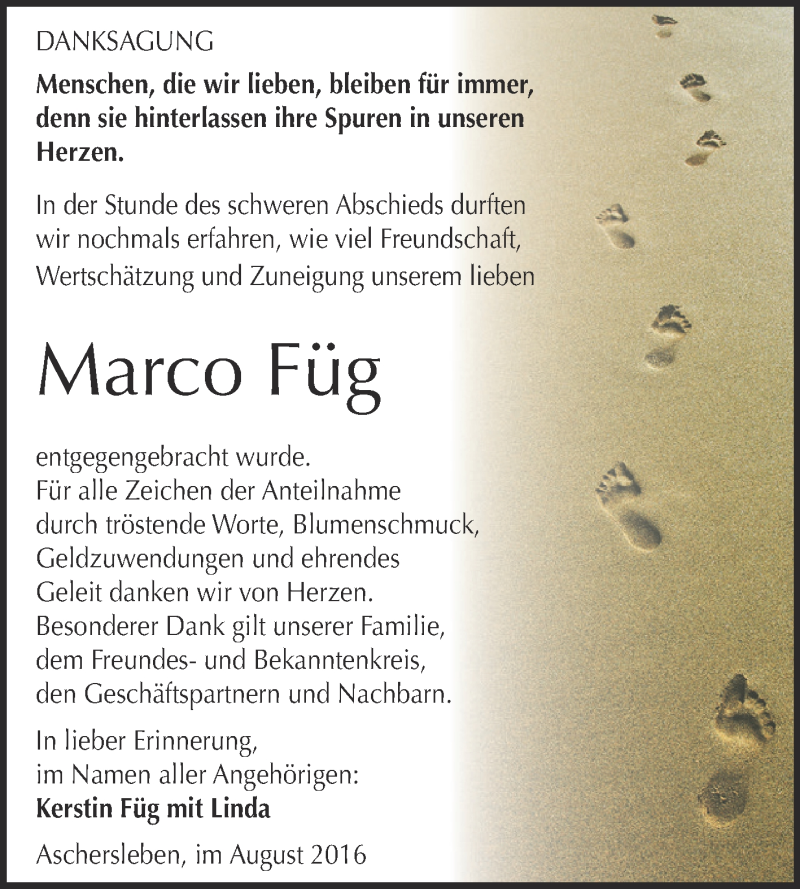  Traueranzeige für Marco Füg vom 27.08.2016 aus Super Sonntag Aschersleben