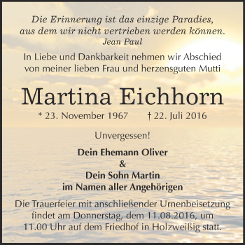 Traueranzeige von Martina Eichhorn von WVG - Wochenspiegel Bitterfeld